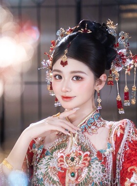新中式秀禾头饰2026新款新娘头饰红色秀禾服结婚发饰大气高级简约