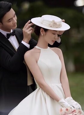 赫本风新娘气质花苞复古礼帽