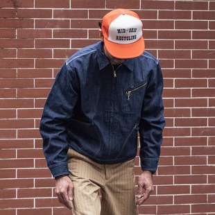 B平纹竹节牛仔布工作夹克91B工装 拉链翻领外套N&S STOCK NON