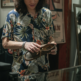 ALOHA复古热带树叶花短袖 古巴领夏威夷度假衬衫 衬衣 STOCK夏季 NON