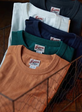 恶犬BRONSON圆筒织无接缝TOMPINKS素色柔和透气竹节棉口袋T恤衫