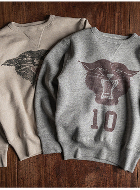 恶犬BRONSON保育团CCC黑豹连队纯棉重磅套头拉毛卫衣复古麻灰燕麦