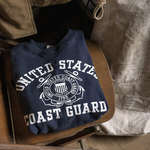 恶犬BRONSON复刻海岸警卫队USCG套头重磅美棉加厚毛圈横纹双V卫衣