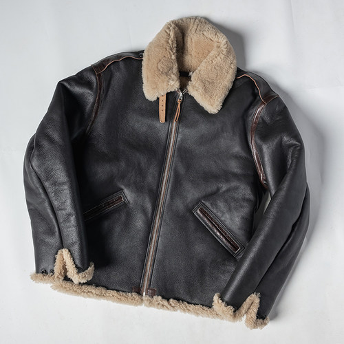 瑕疵B品  皮毛一体 B-6  飞行夹克大衣 绵羊皮夹克 B-3轻量版本