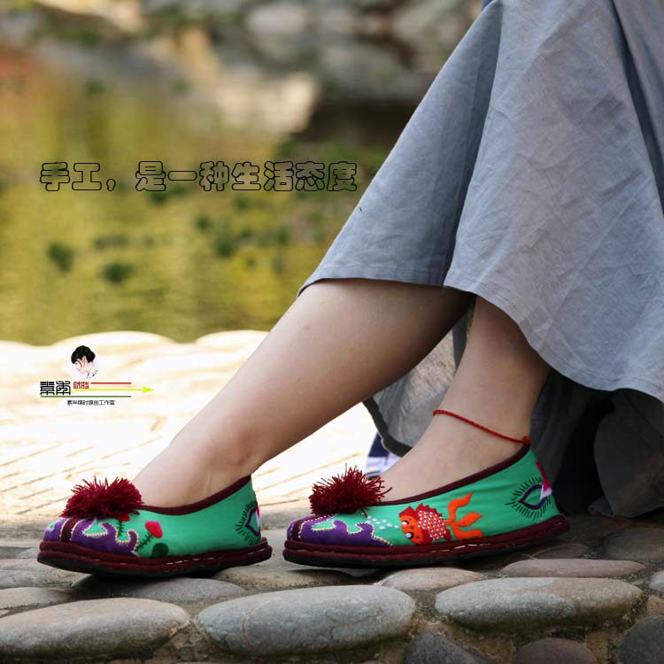 原创设计 全手工绣花鞋 民族风绣花鞋 夏日荷香