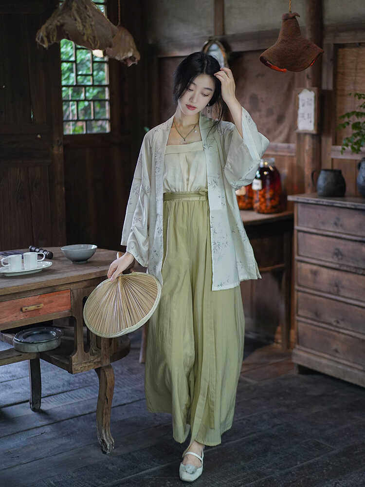 LUMINGXI 원래 HANFU 노래 바지 새로운 중국 스타일 칼라 셔츠 노래 촉촉한 서스펜더 매일 통근 가을 겨울 국립 스타일