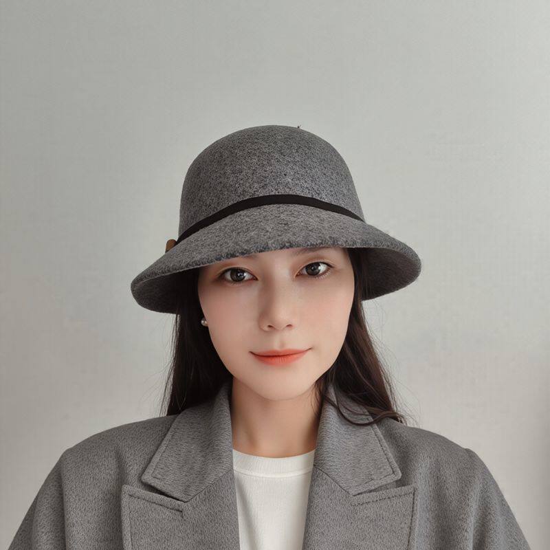 赫本风复古盆帽女秋冬气质名媛千金礼帽灰色法式优雅羊毛呢渔夫帽