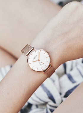 benken女士手表女学生女士腕表钢带简约女款休闲防水石英表7112FQ