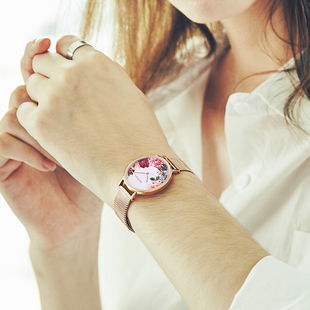 benken本肯女士时尚印花手表女潮流学生皮带防水石英表女式7138FQ