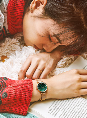 benken女士手表初高中学生简约时尚潮流小绿表防水石英女表7140FQ