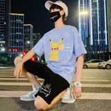夏装青少年运动休闲帅气两件套短裤卡通短袖T恤套装男TZ265，男装T恤，电商A441