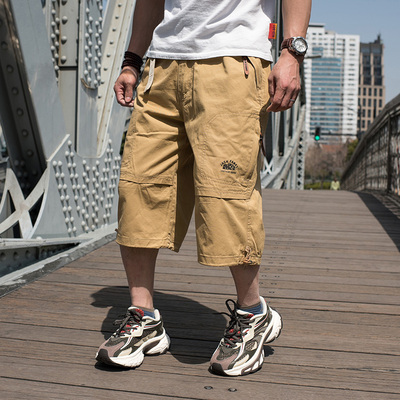 夏季运动短裤男士七分裤 拉链口袋休闲裤 男大码中裤卡扣工装裤子