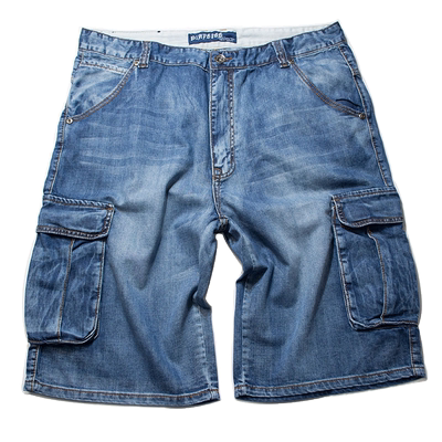 潮胖子大码嘻哈宽松多口袋牛仔裤