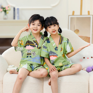 宝宝亲子男童可爱桑拿儿童桑拿服女童小童纯棉浴服 汗蒸服2025新款