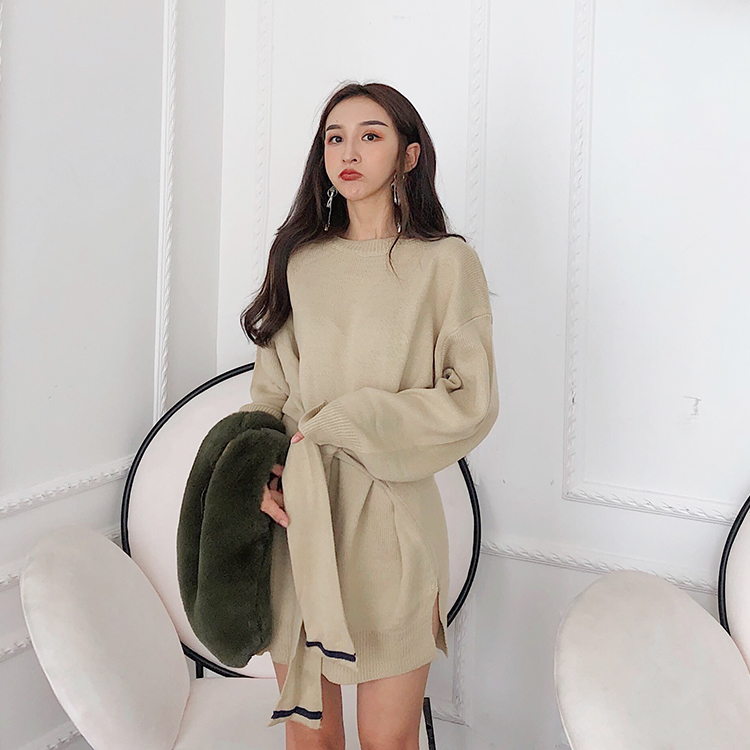 Real shot, real price, easy to match, show thin temperament, long sweater dress with bandage