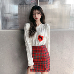 Real price lazy hemp white love printed round neck Pullover knitted sweater