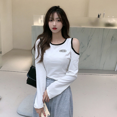 Off the shoulder design small sexy long sleeve bottomed Shirt Short T-shirt