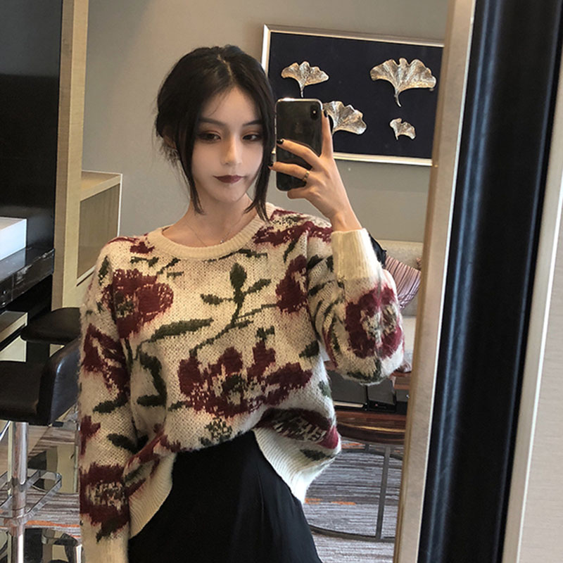 Real price retro temperament gentle rose sweater