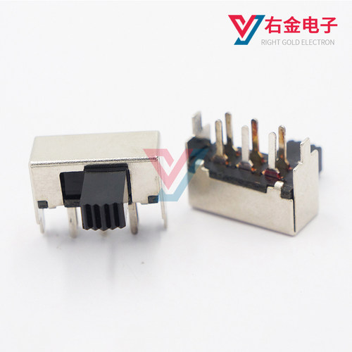 SK-22F03 卧式侧拔拨动开关2档6脚2只固定脚电源滑动切换开关2P2T