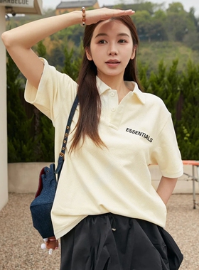 ESSENTIALS 潮牌美式新品宽松POLO衫纯棉短袖T恤男女情侣小标logo