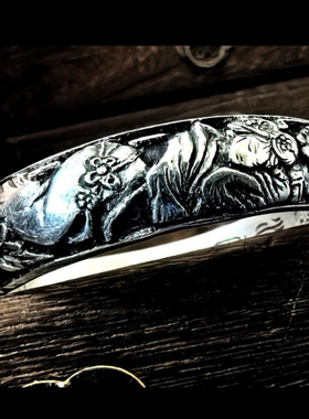 中国非遗洛阳许家传统银饰红楼史遗梦湘云醉卧芍药浮雕錾花银手镯