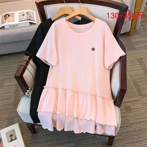 300斤胖mm纯棉t恤女短袖夏装特大码350遮肉显瘦上衣百搭圆领体恤