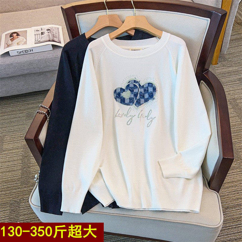 加肥加大套头圆领针织打底衫女300斤特大码胖MM宽松藏肉秋冬毛衣