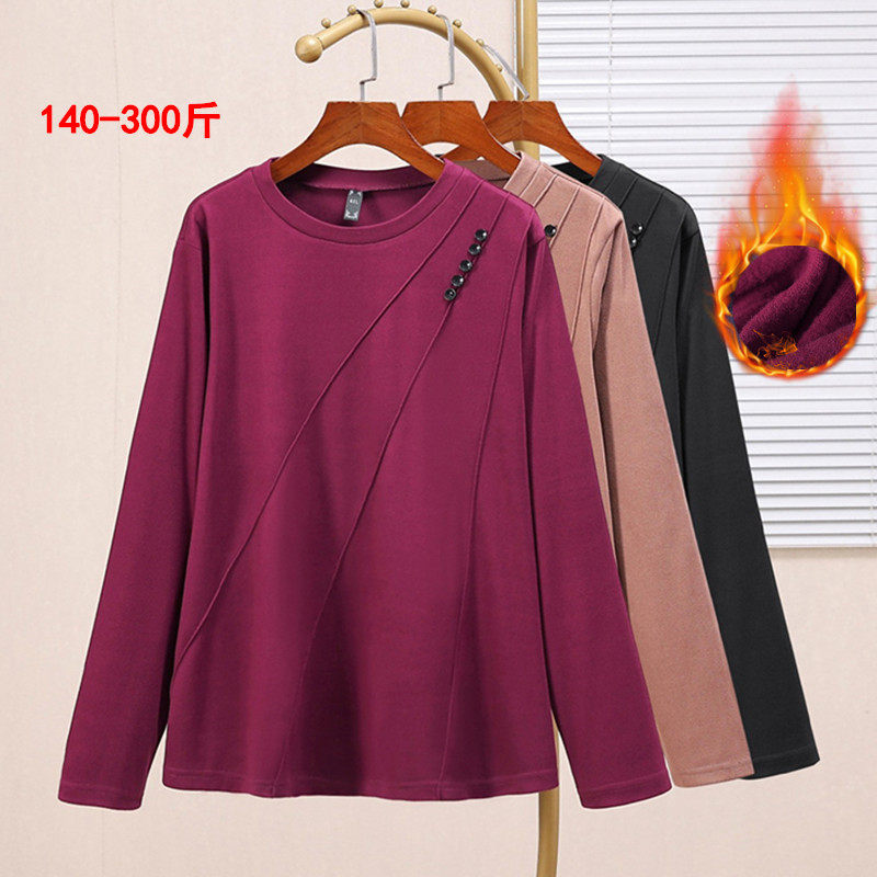 特大码300斤抓绒加厚圆领打底衫女胖mm宽松显瘦保暖内搭t恤上衣冬,女装/女士精品,常规大码外套,淘宝优惠券,粉丝福利购,淘宝优惠卷