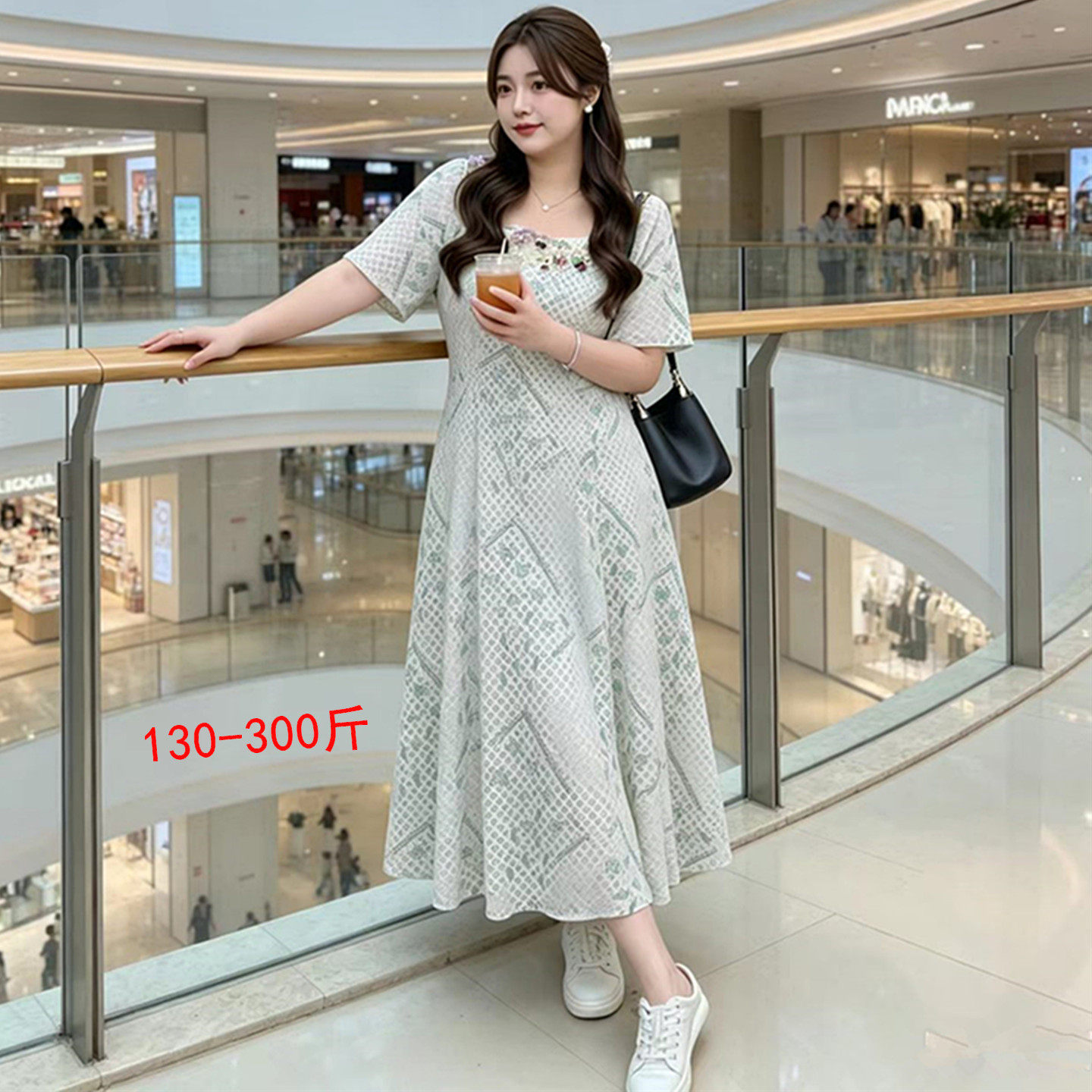 特大码女装300斤韩系短袖连衣裙胖mm夏季度假风巨显瘦高腰A字长裙
