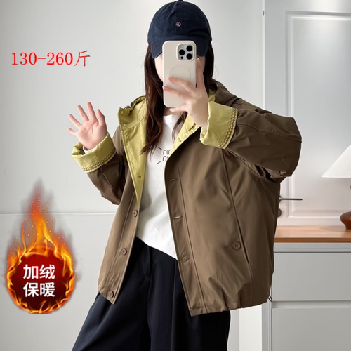 胖mm秋冬加棉派克服外套连帽棉服