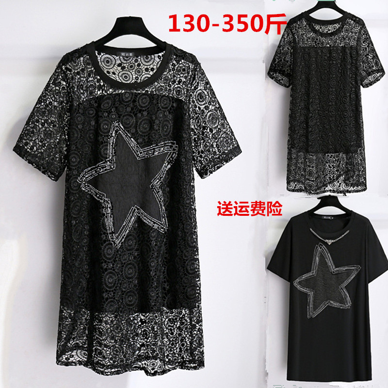 特大码短袖蕾丝连衣裙女短袖韩版