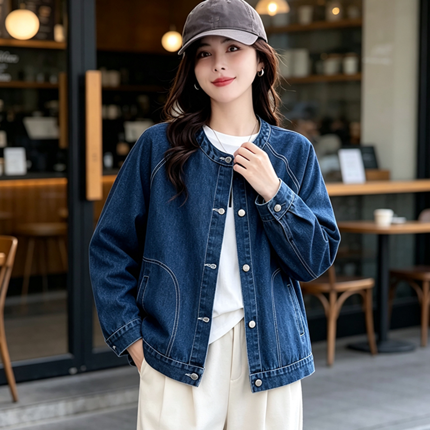 大码春秋韩版胖mm显瘦牛仔外套女