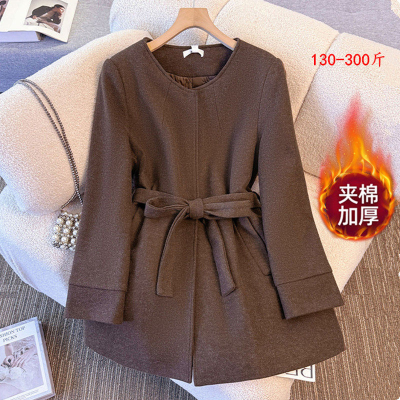 特大码女装洋气显瘦毛呢风衣300斤冬季韩版胖mm宽松秋冬加棉外套