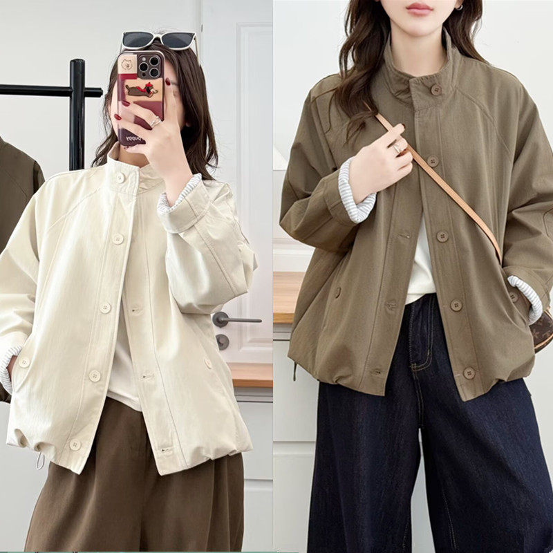 特大码女装宽松显瘦立领休闲外套200斤胖mm春秋纯色时尚夹克上衣