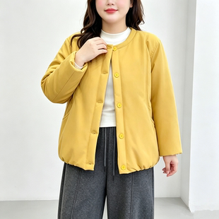 特大码女装200斤秋冬轻薄圆领棉服胖mm加肥加大显瘦宽松保暖外套
