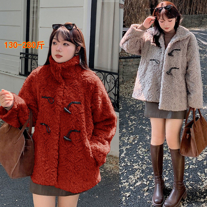 260斤特大码时尚羊羔绒外套女200冬韩版胖mm宽松减龄休闲棉服上衣