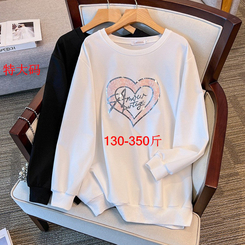 特大码女装300斤春秋圆领卫衣350加肥加大胖mm宽松百搭打底衫上衣