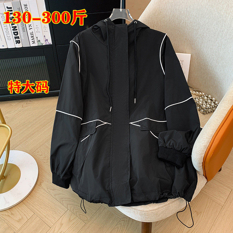 300斤中长款韩版风衣女春秋季韩版特大码胖mm宽松显瘦冲锋衣外套