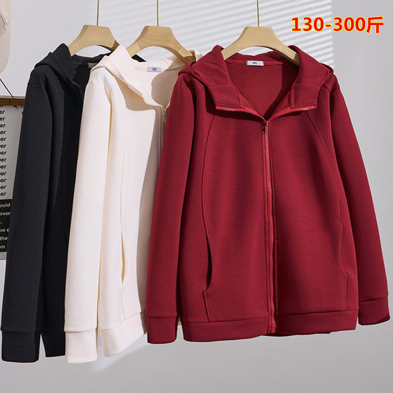 240斤春秋开衫休闲卫衣300特大码女装胖妹妹宽松显瘦连帽上衣外套