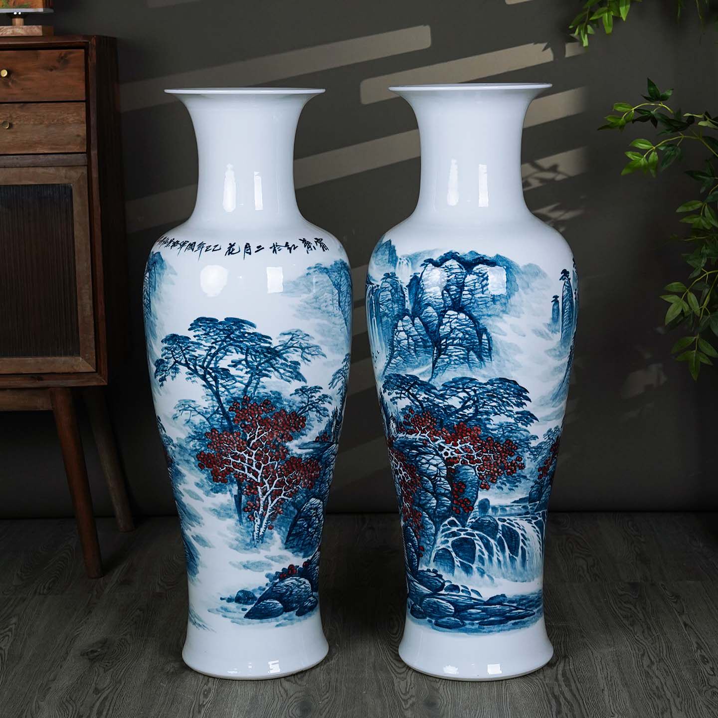 景德镇陶瓷名师高端手绘大号花瓶客厅书房酒店公司落地高摆件送礼