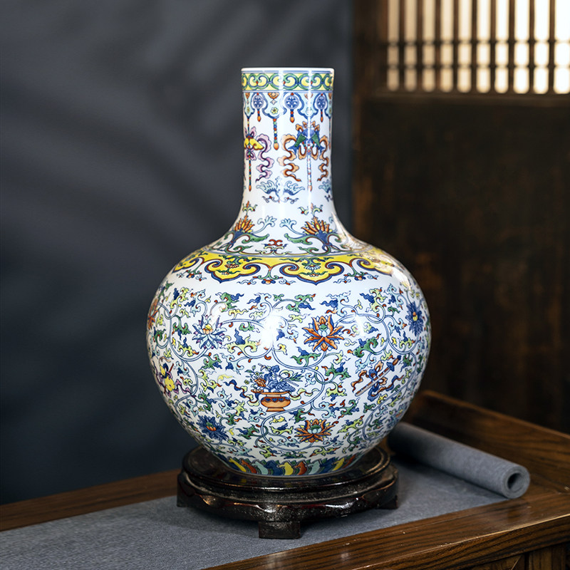 景德镇陶瓷仿古高端大花瓶手绘天球瓶客厅玄关博古架装饰插花摆件