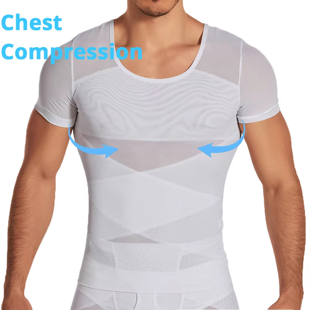 Mens Compression Shirt Shapewear Slimming Body Short Sleeve - 实物图