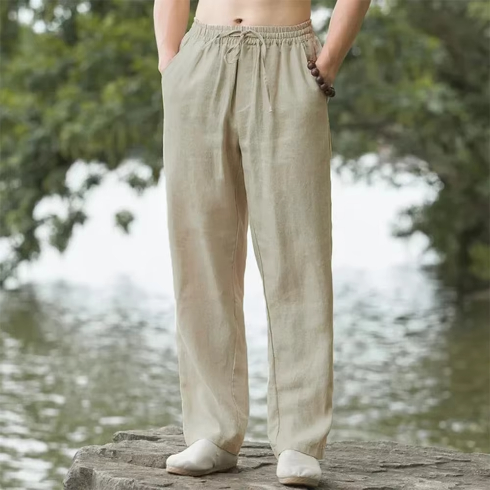 Men's Beach Pants Joggers Cotton Linen Sweatpants Casual