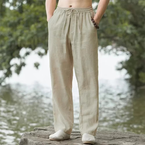 Men's Beach Pants Joggers Cotton Linen Sweatpants Casual