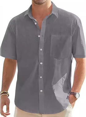 Men Cotton Linen Hot Sale Men's Short-Sleeved Shirts Summer