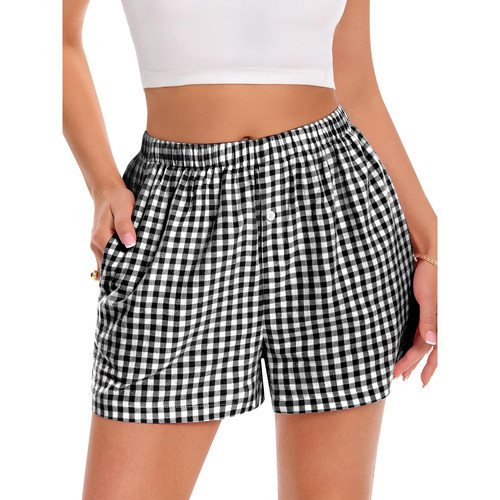 Boxer Shorts for Women Summer Gingham Pajama Beach Bottoms