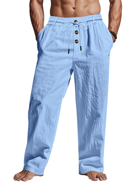 Men's Cotton Linen Pants Casual Harem Pants Elastic Waist