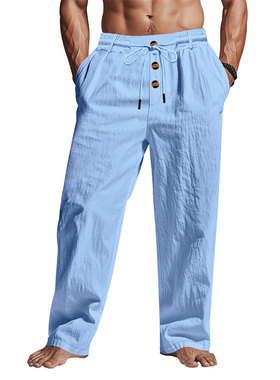 Men's Cotton Linen Pants Casual Harem Pants Elastic Waist