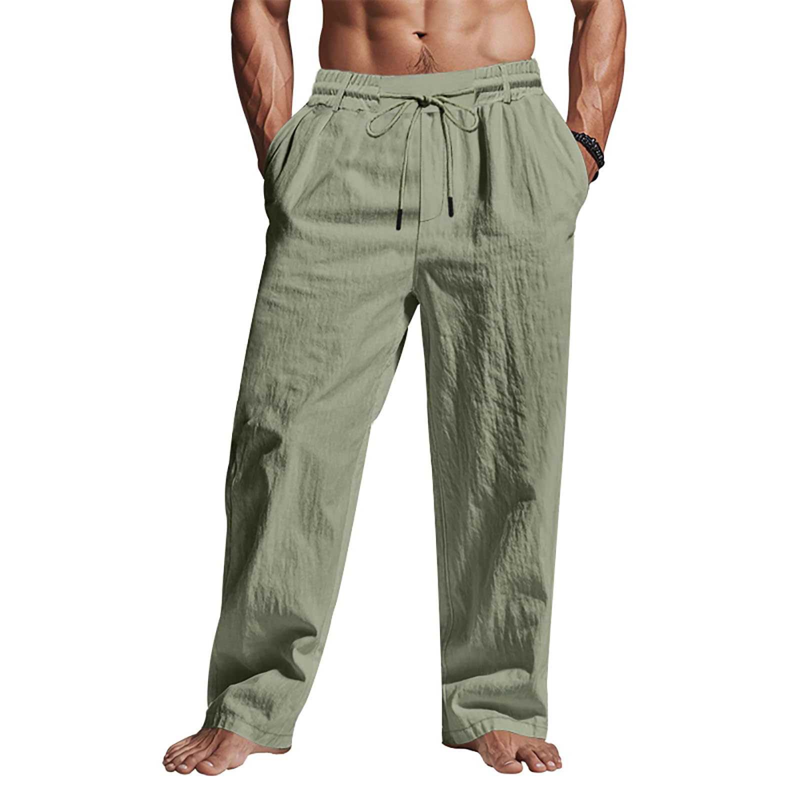 Mens Linen Pants Casual Drawstring Loose Lightweight棉麻长裤