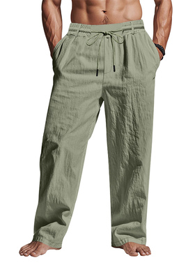 Mens Linen Pants Casual Drawstring Loose Lightweight棉麻长裤
